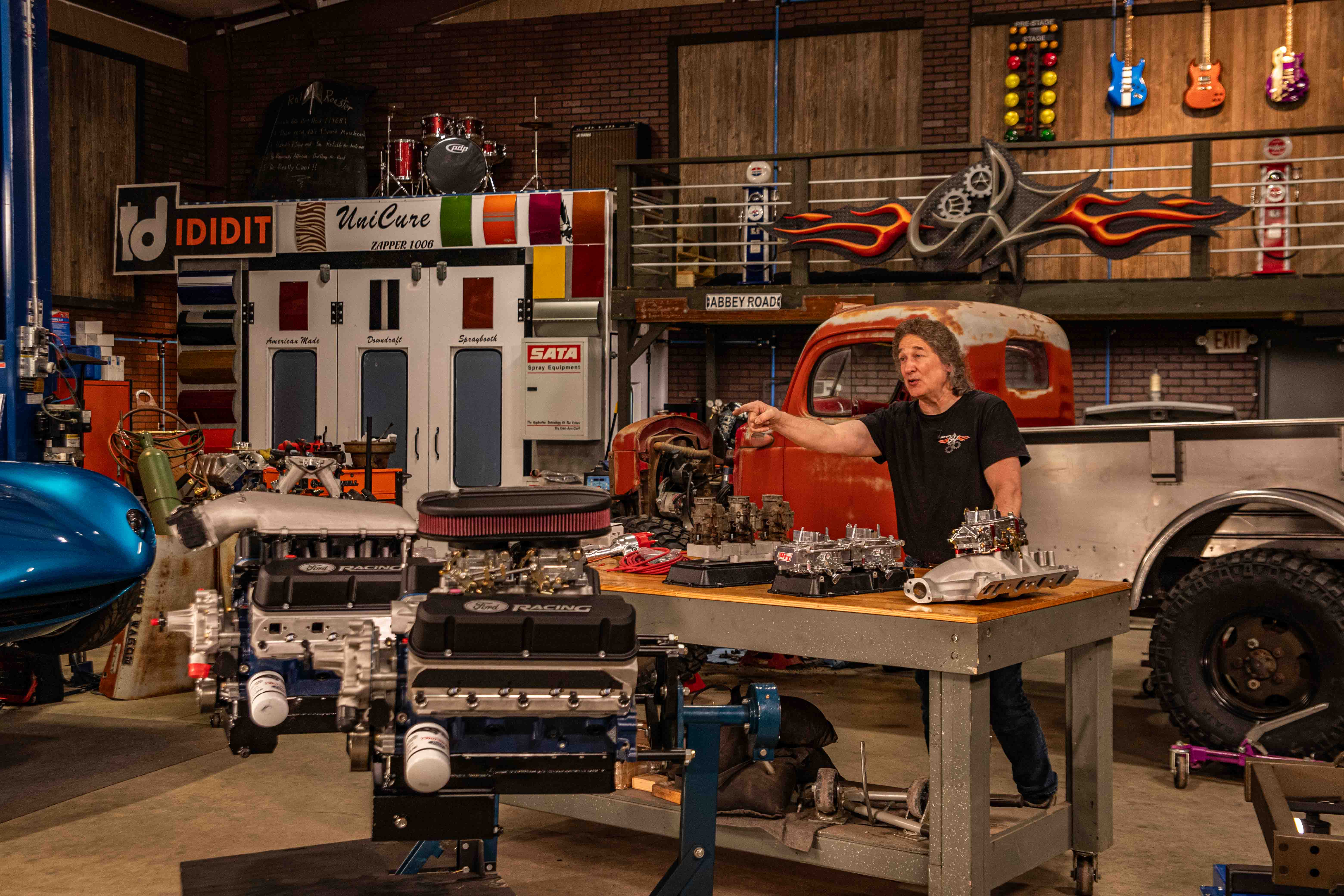 Stacey points out the new Ford crate engines
